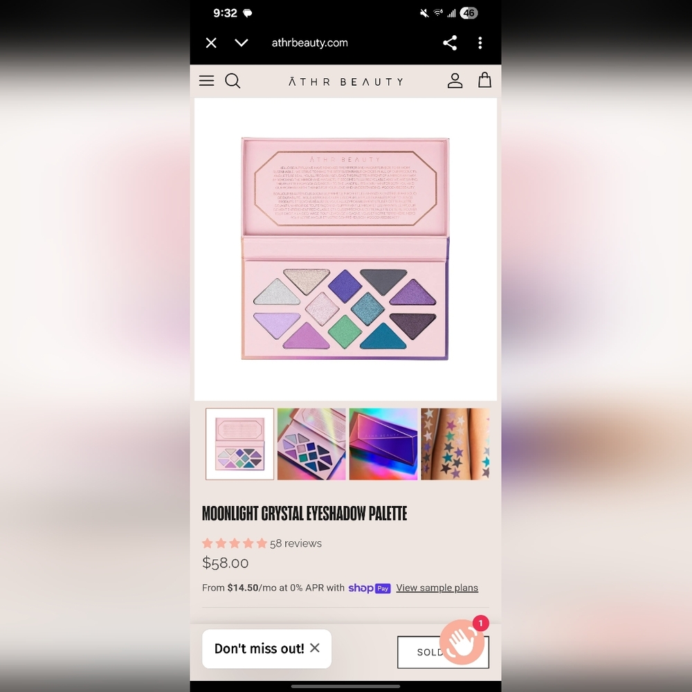Sold Out!! Athr Beauty Moonlight Crystal Eyeshadow Palette